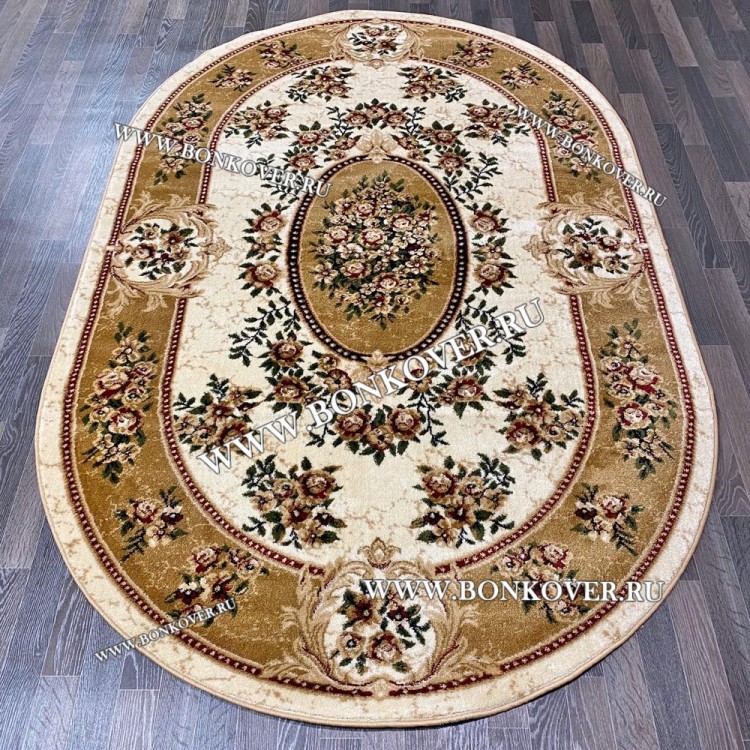 РОССИЙСКИЙ ЖАККАРДОВЫЙ КОВЕР БЕЖЕВЫЙ МЕДАЛЬОН ОВАЛЬНЫЙ