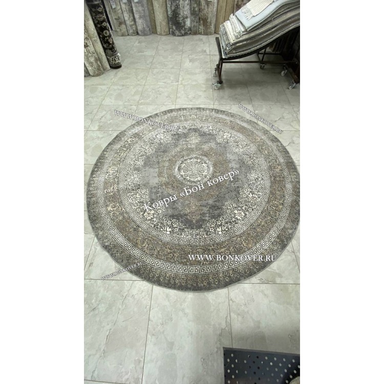 Классический ковер дизайн 85 Серый с коричневым круг